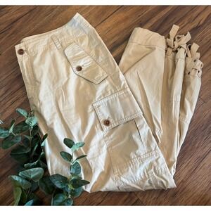 Lauren Ralph Lauren Cargo Pants Women 10 Khaki Hiking Snap Zip Pocket Crop Capri